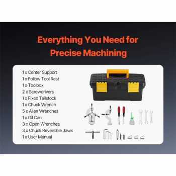 Gambar produk VEVOR Mesin Bubut Mini Lathe Beads Woodworking 2500RPM 1000mm 1250W - MX-S450
