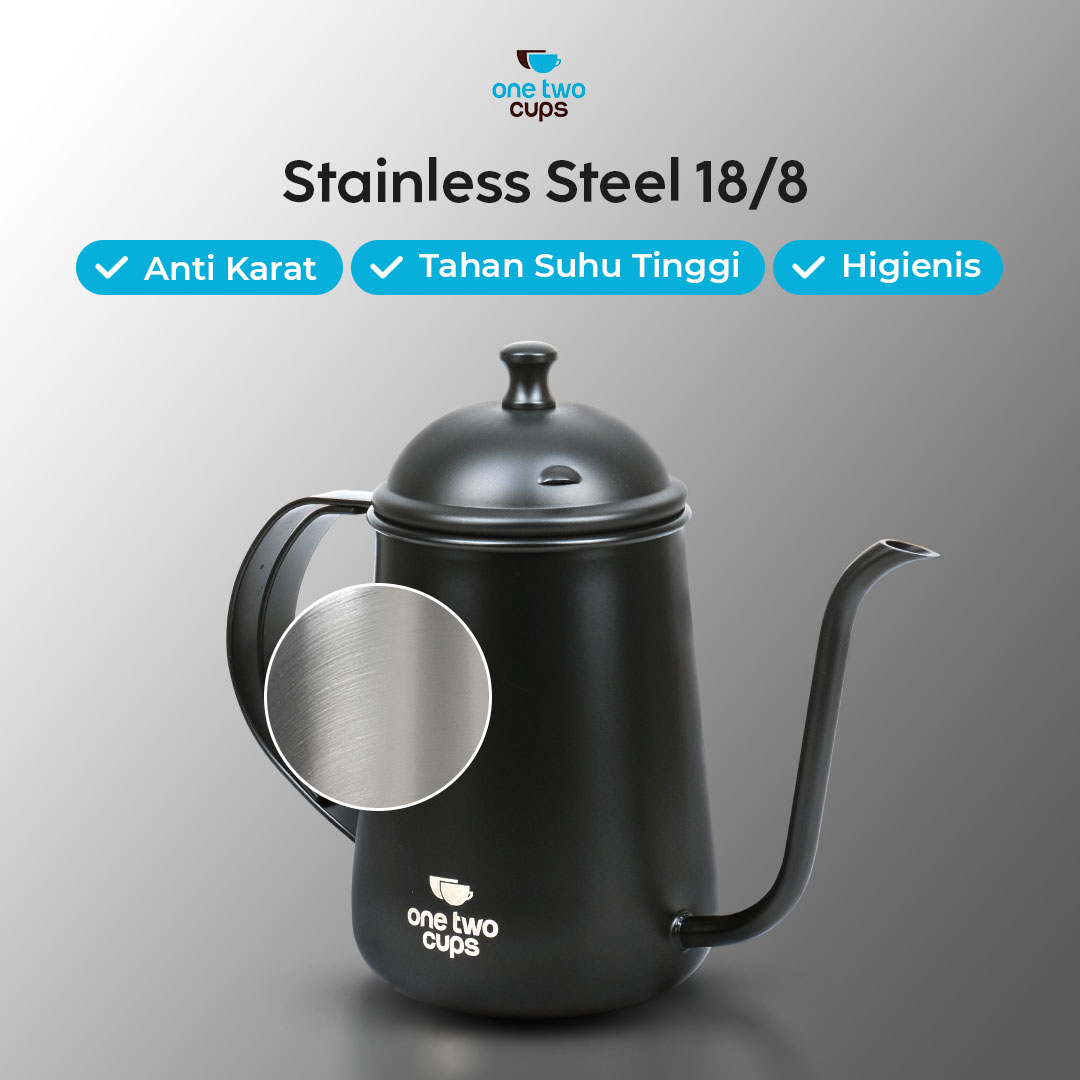 One Two Cups Teko Kopi Leher Angsa Pour Over Kettle Stainless Steel 650ml - HS4011 Gambar produk One Two Cups Teko Kopi Leher Angsa Pour Over Kettle Stainless Steel 650ml - HS4011