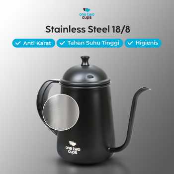 One Two Cups Teko Kopi Leher Angsa Pour Over Kettle Stainless Steel 650ml - HS4011 Gambar produk One Two Cups Teko Kopi Leher Angsa Pour Over Kettle Stainless Steel 650ml - HS4011