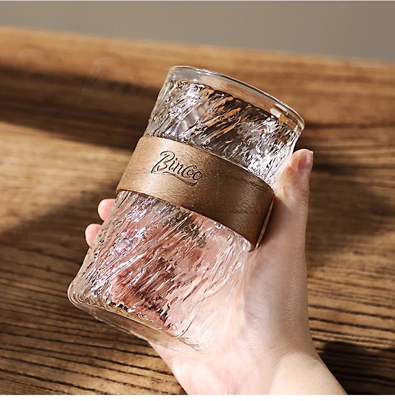 Gambar produk BINCOO Gelas Kopi Borosilikat Heat Resistant with Bamboo Ring 410ml - P-410