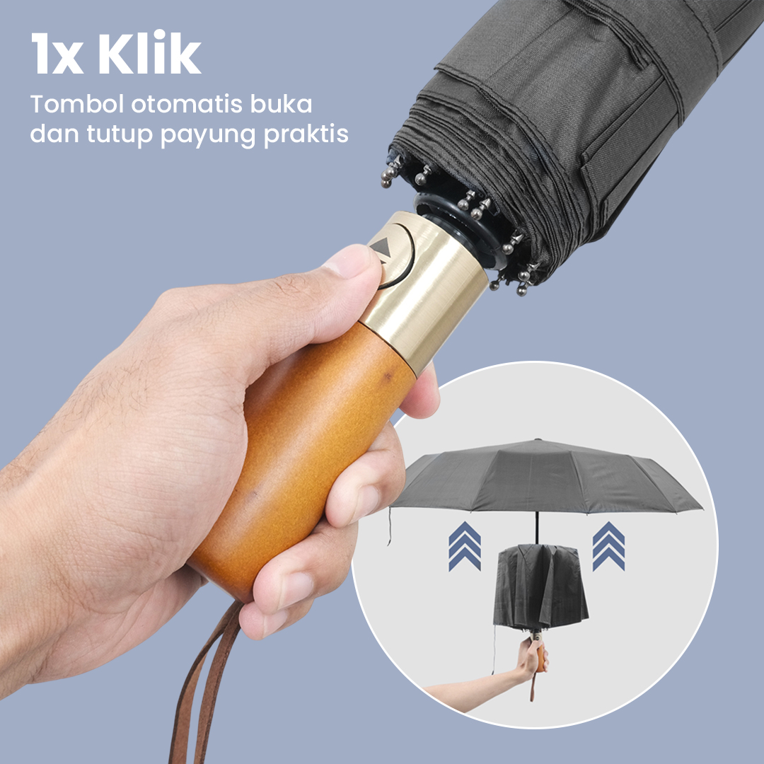 PARACHASE Payung Lipat Buka Tutup Otomatis Polos Windproof 12 Bone - PC001 Gambar produk PARACHASE Payung Lipat Buka Tutup Otomatis Polos Windproof 12 Bone - PC001