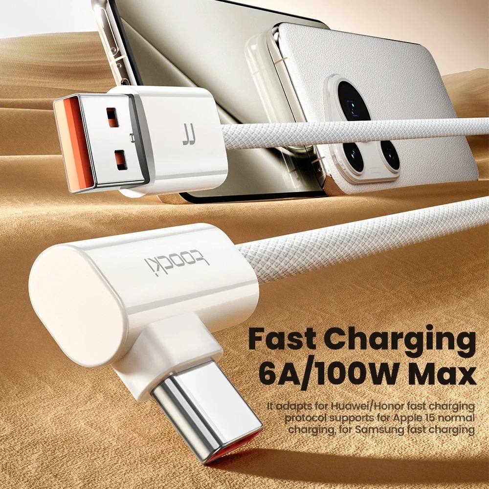 Gambar produk Toocki Kabel Data USB Type C Fast Charging L-Shape Braided 100W 6A 1M