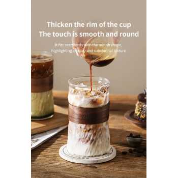 Gambar produk BINCOO Gelas Kopi Borosilikat Heat Resistant with Bamboo Ring 410ml - P-410