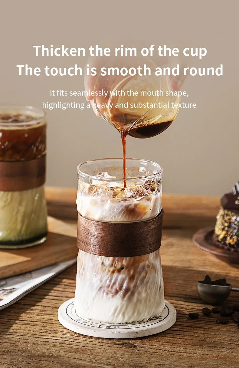 Gambar produk OKLAHOM Gelas Kopi Borosilikat Heat Resistant with Bamboo Ring 410ml - P-410