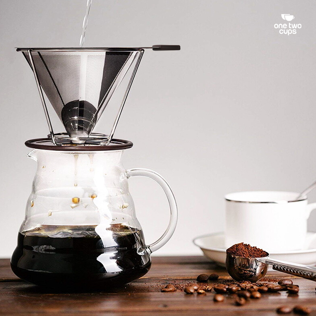 One Two Cups Saringan Kopi Stainless Steel 304 Filter V60 Large - F-412 Gambar produk One Two Cups Saringan Kopi Stainless Steel 304 Filter V60 Large - F-412