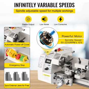 Gambar produk VEVOR Mesin Bubut Mini Lathe Beads Woodworking 2250RPM 350mm 600W - MX-8x14
