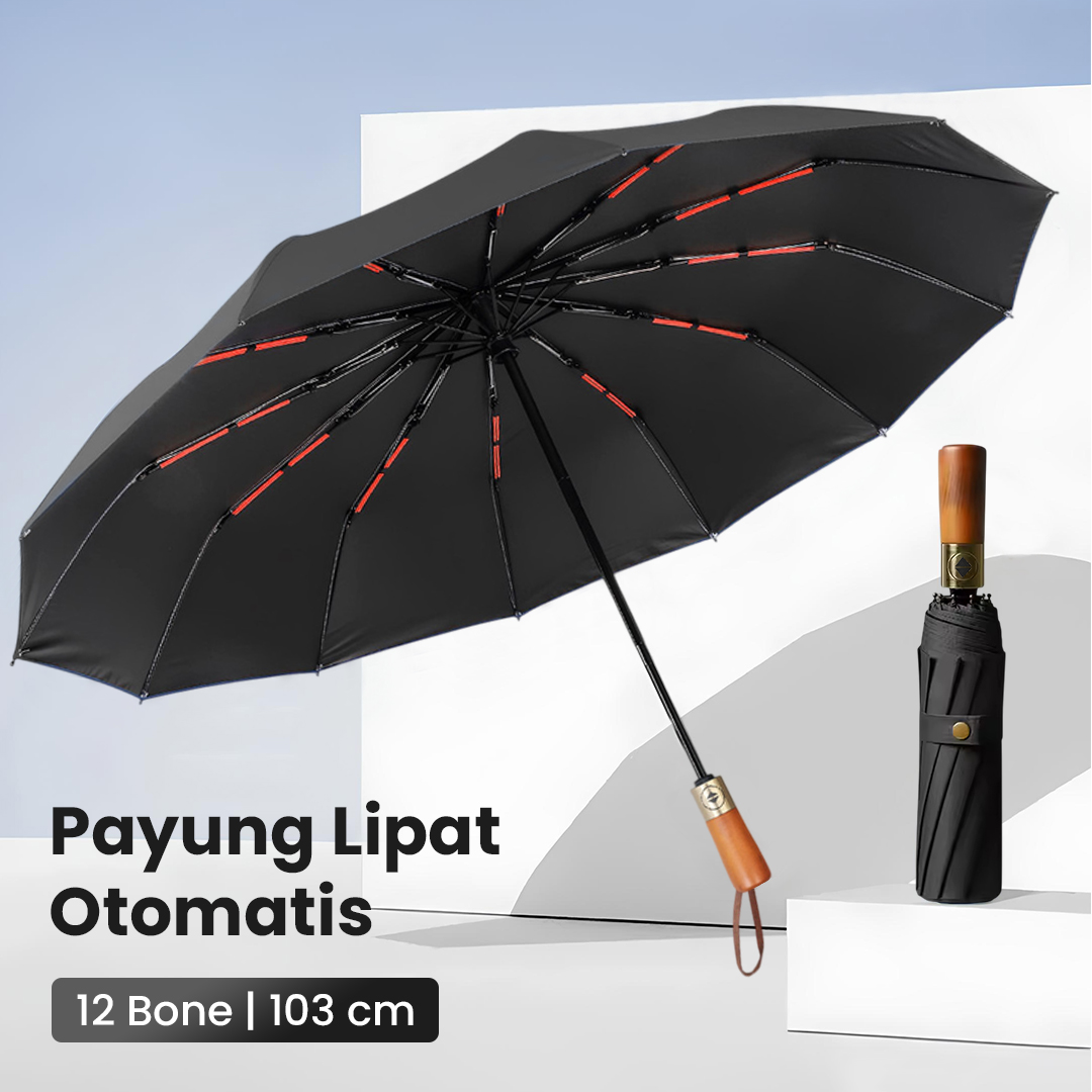 PARACHASE Payung Lipat Buka Tutup Otomatis Polos Windproof 12 Bone - PC001 Gambar produk PARACHASE Payung Lipat Buka Tutup Otomatis Polos Windproof 12 Bone - PC001