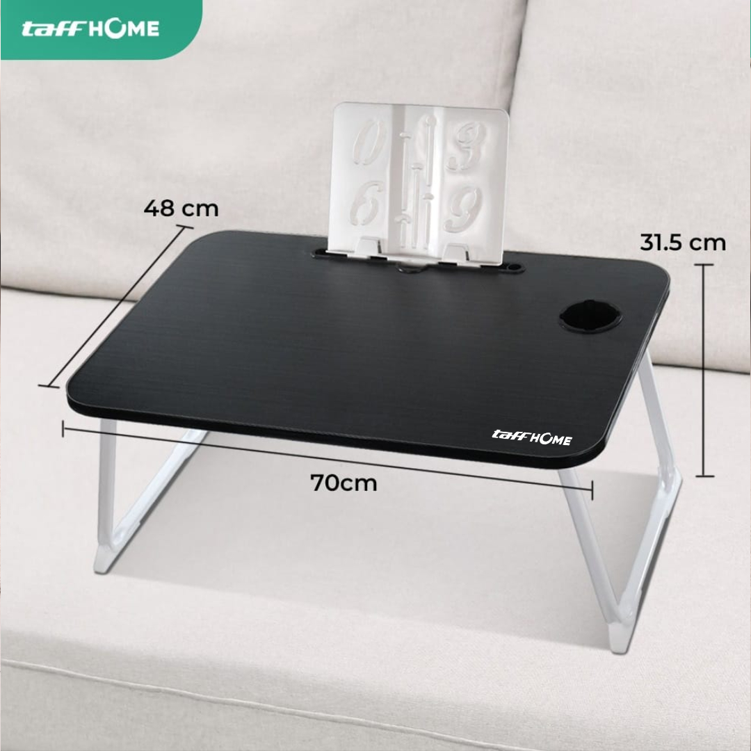 TaffHOME Meja Lipat Laptop Foldable Bed Table with Drawer Cup Holder 70x48cm - BO-67 Gambar produk TaffHOME Meja Lipat Laptop Foldable Bed Table with Drawer Cup Holder 70x48cm - BO-67
