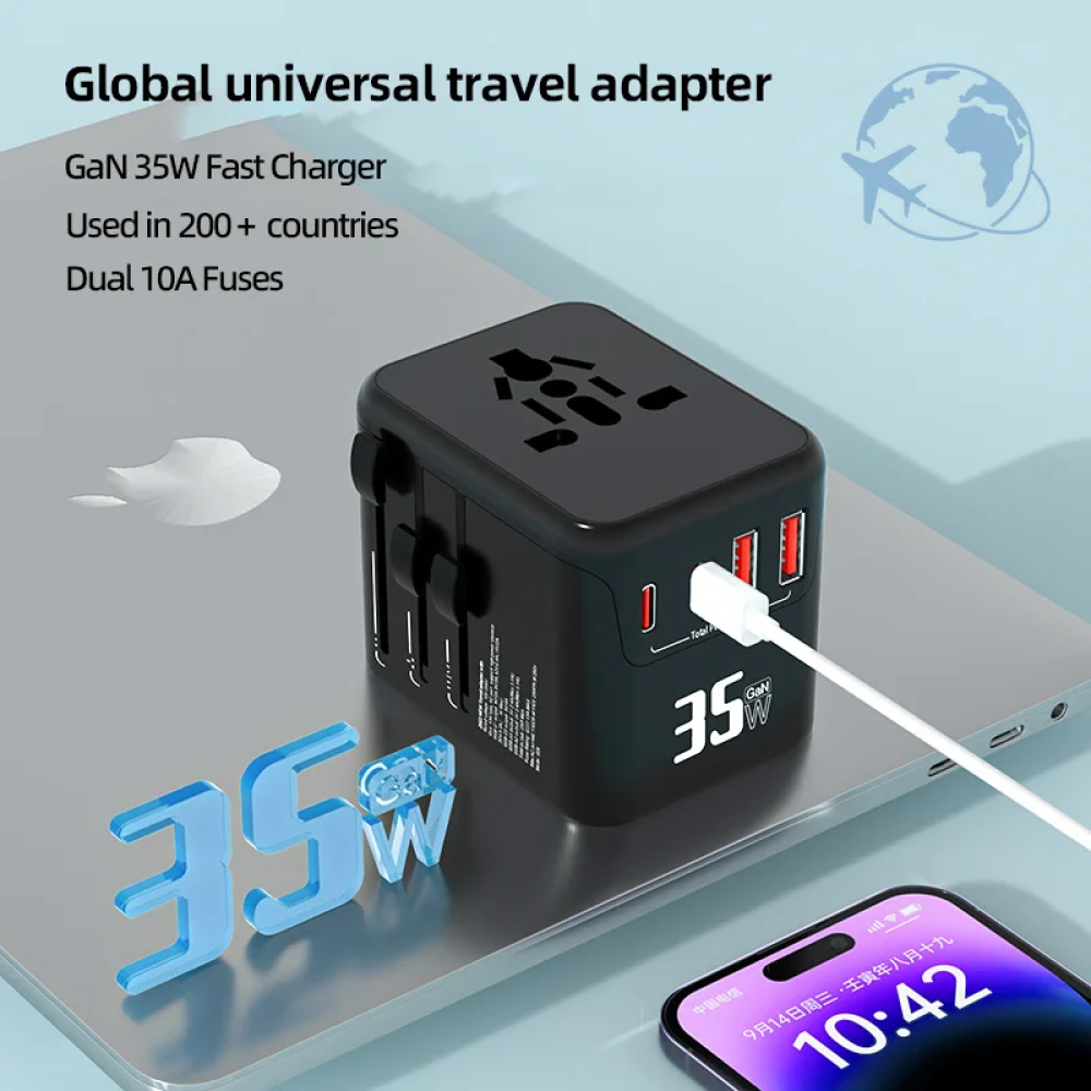 Gambar produk YuHome Universal Travel Adaptor Multi Port Type C UK EU USA GaN 35W - YH390