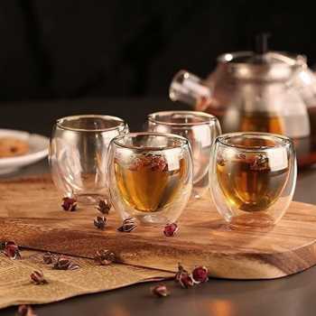 Gambar produk One Two Cups Cangkir Kopi Kaca Tahan Panas Double Wall Love Cup 140ml - CV2103l