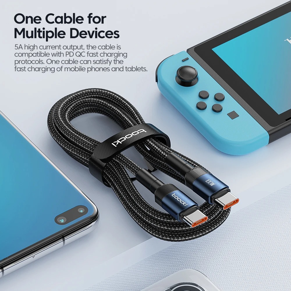 Gambar produk Toocki Kabel Data Type C to Type C Fast Charging Braided 5A 100W 1M - TXCTT1-HY01