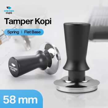 One Two Cups Tamper Kopi Espresso Flat Base Spring Loaded - FEN59