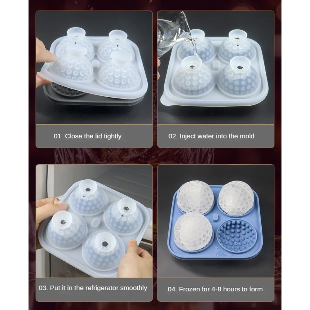 Gambar produk FOSOE Cetakan Es Batu Silikon Bola Golf 4 Grid Ice Cube Mold - FS4