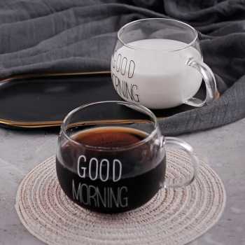 Gambar produk Cangkir Kopi Kaca Tahan Panas Good Morning Aesthetic Mug 350ml - 9H9D