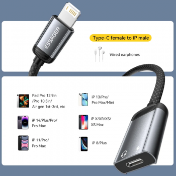 Gambar produk ESSAGER Kabel Adapter Audio OTG USB Type C to Lightning 15cm - EYPTL-LT0G-P