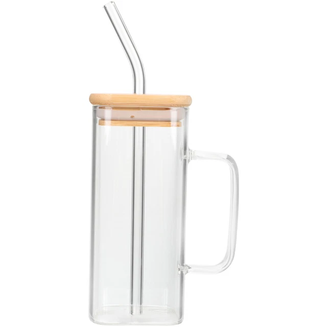 Gambar produk UKCOZY Cangkir Kopi Kaca Tahan Panas Sedotan Kotak Aesthetic Mug 350ml - UK3