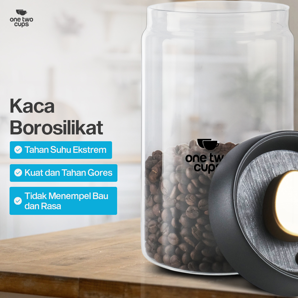 Gambar produk One Two Cups Toples Kaca Penyimpanan Biji Kopi Vacuum Sealed Lid 1.2L - SE41
