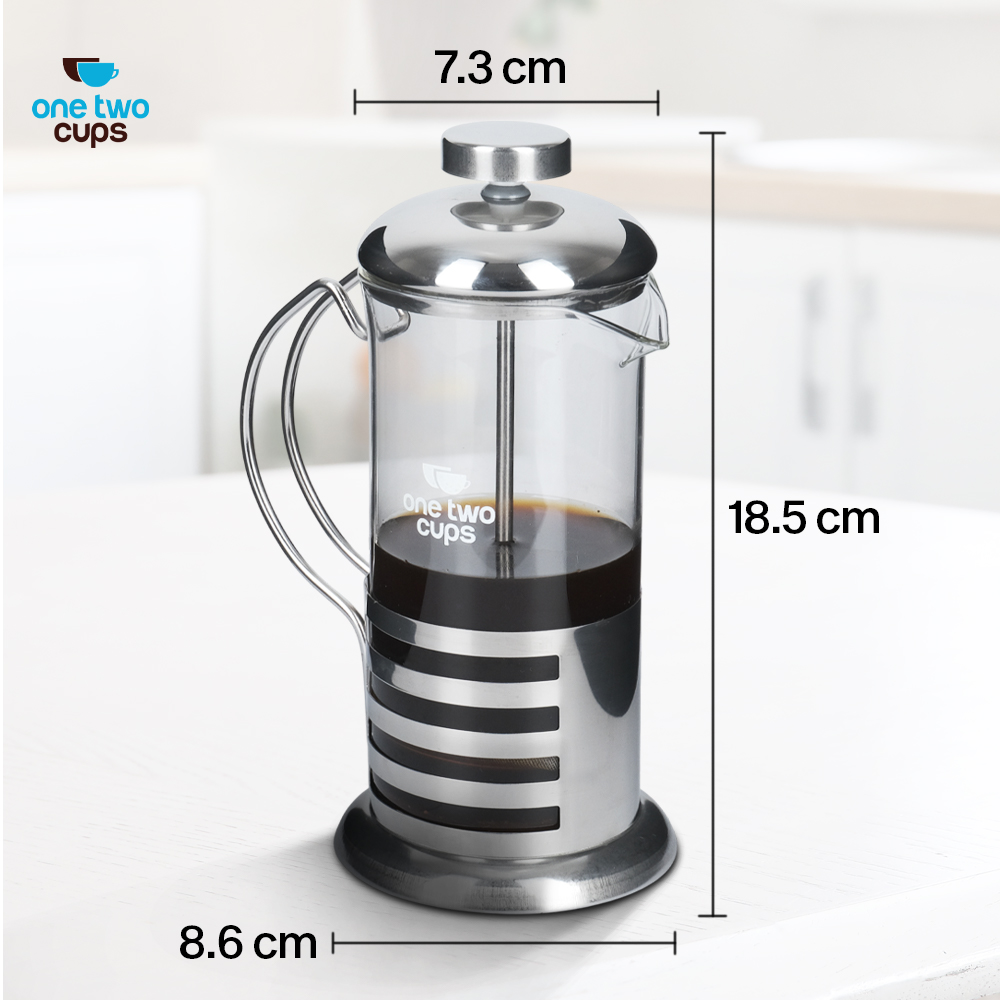 Gambar produk One Two Cups French Press Coffee Maker Pot Plunger Borosilicate 350ml Stripe - KG72I