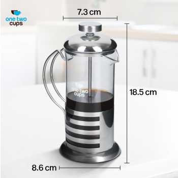 Gambar produk One Two Cups French Press Coffee Maker Pot Plunger Borosilicate 350ml Stripe - KG72I