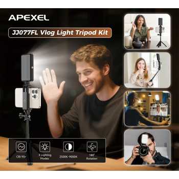 APEXEL Tripod HP Kamera Aksi Tongsis Monopod Portable with Fill Light - APL-JJ077FL
