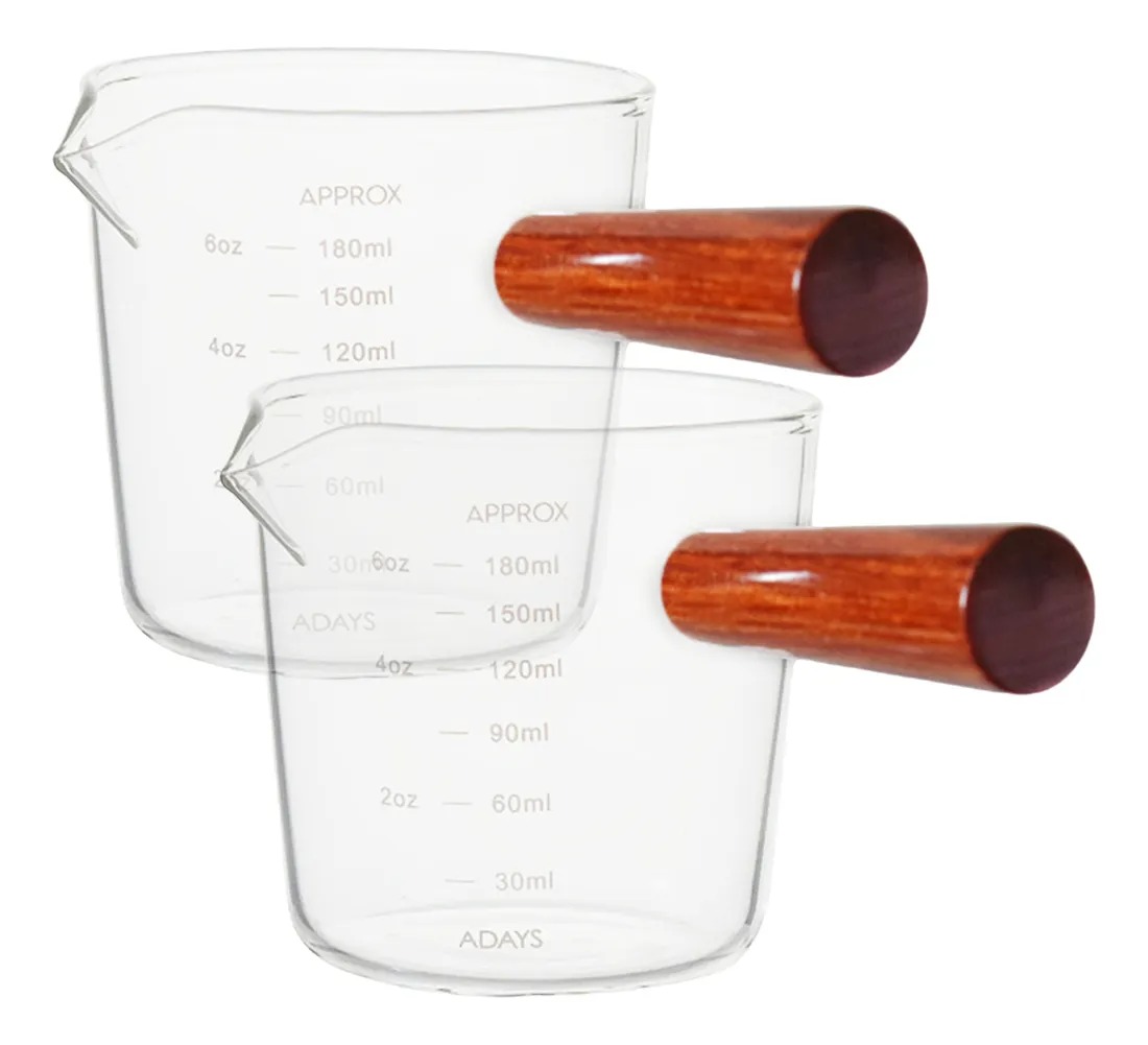 Gambar produk MIKIO Gelas Takar Kopi Espresso Shot Measuring Cup Wooden Handle 180ml - MK-18