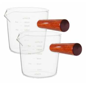 Gambar produk MIKIO Gelas Takar Kopi Espresso Shot Measuring Cup Wooden Handle 180ml - MK-18