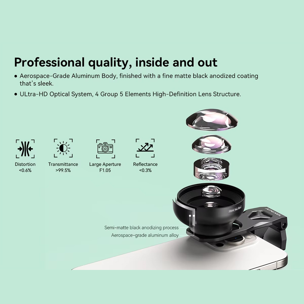 Gambar produk APEXEL Lensa Kamera HP 2in1 Macro Lens 50-110mm with Light - APL-HB100UFL