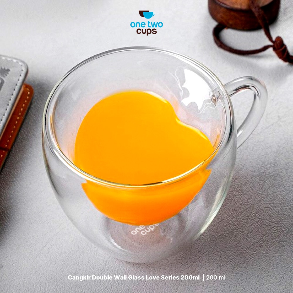 Gambar produk One Two Cups Cangkir Kopi Kaca Tahan Panas Double Wall Love Cup 140ml - CV2103l