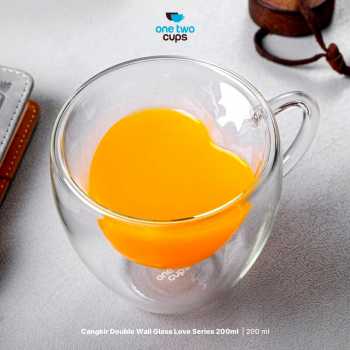 Gambar produk One Two Cups Cangkir Kopi Kaca Tahan Panas Double Wall Love Cup 140ml - CV2103l