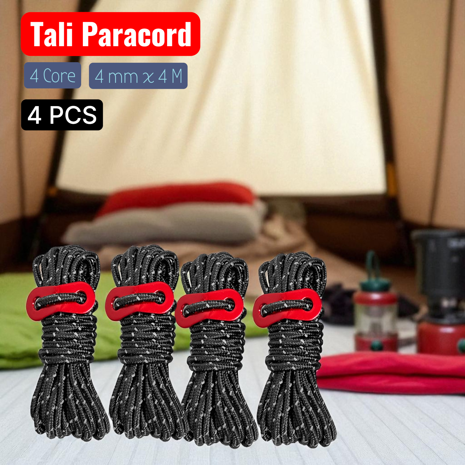 Gambar produk YEAHMAT Tali Paracord Tenda Camping Adventure Windproof 4mmx4M 4 PCS - YG148