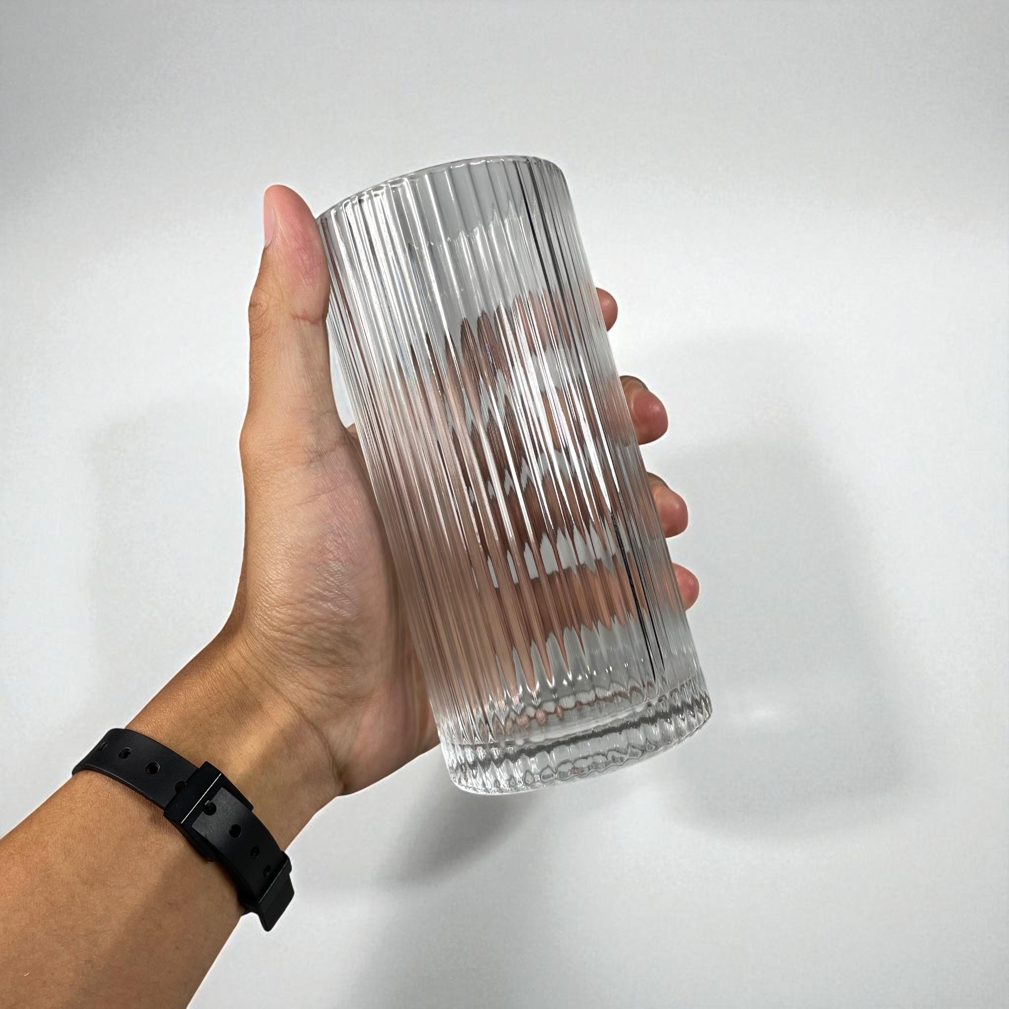 Gambar produk One Two Cups Gelas Kaca Aesthetic Kopi Teh Simple Stripe Glass 370ml - IN-34