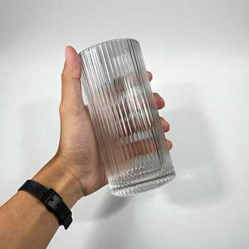 Gambar produk One Two Cups Gelas Kaca Aesthetic Kopi Teh Simple Stripe Glass 370ml - IN-34