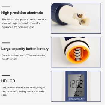 Gambar produk JUANJU Alat Ukur Kualitas Air Digital 5in1 PH TDS EC Meter Pen - J51