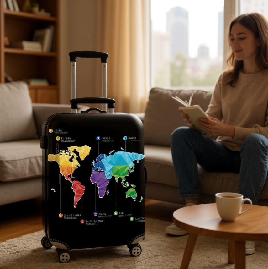 Gambar produk TravGuard Sarung Koper Elastis Polyester Spandex Suitcase Cover M Intercontinental Map - H-22