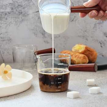 Gambar produk MIKIO Gelas Takar Kopi Espresso Shot Measuring Cup Wooden Handle 180ml - MK-18