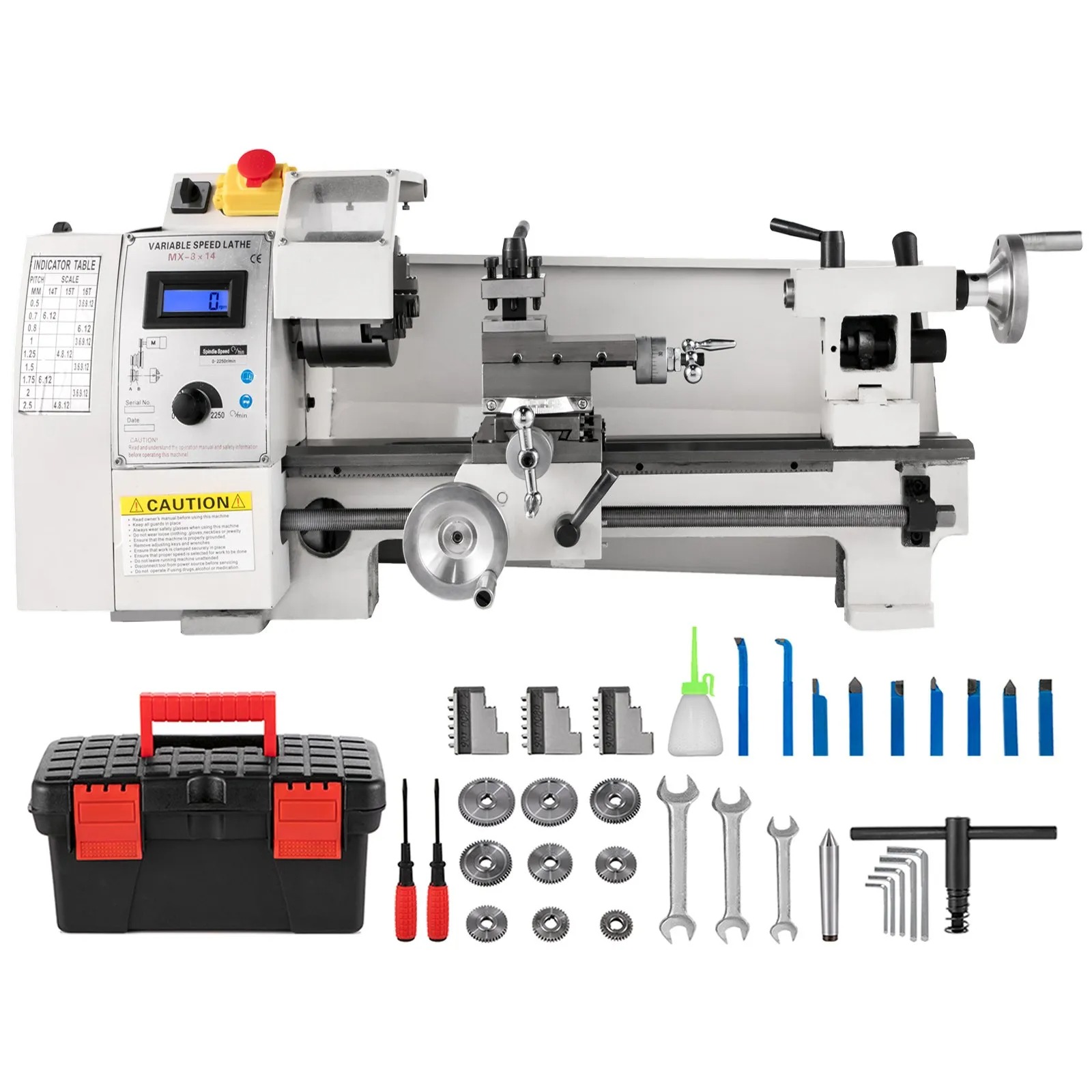 Gambar produk VEVOR Mesin Bubut Mini Lathe Beads Woodworking 2250RPM 350mm 600W - MX-8x14