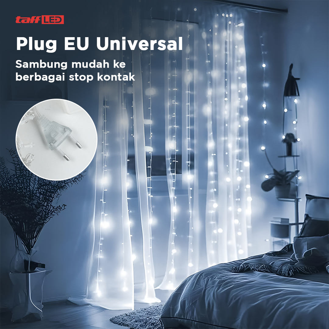 Gambar produk TaffLED Lampu Hias Gorden String Lights 3x3M 300 LED Cool White 18W - 300L