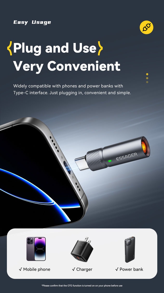 Gambar produk ESSAGER Korek Api Elektrik Cigarette Lighter Mini Portable USB Type C Male - ES-OTG29