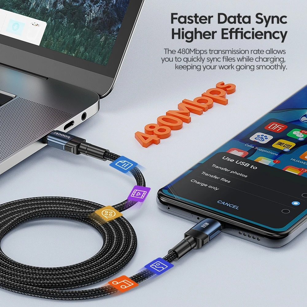 Gambar produk Toocki Kabel Data Type C to Type C Fast Charging Braided 5A 100W 1M - TXCTT1-HY01