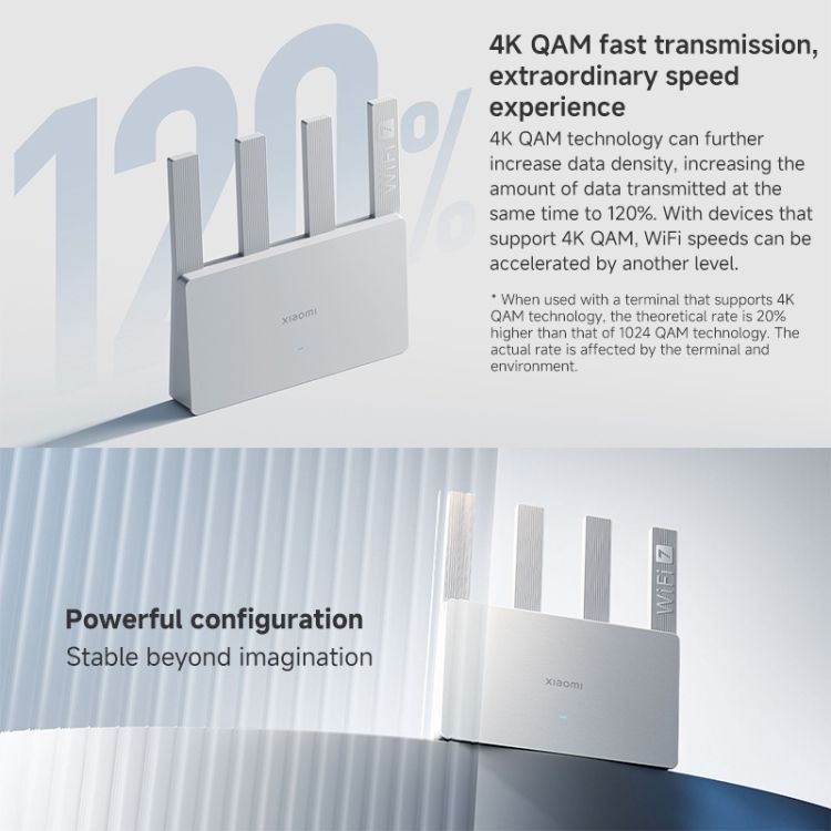 Gambar produk Xiaomi Router WiFi 7 4 Antenna Dual Band Qualcomm 4K QAM OFDMA MLO - BE3600