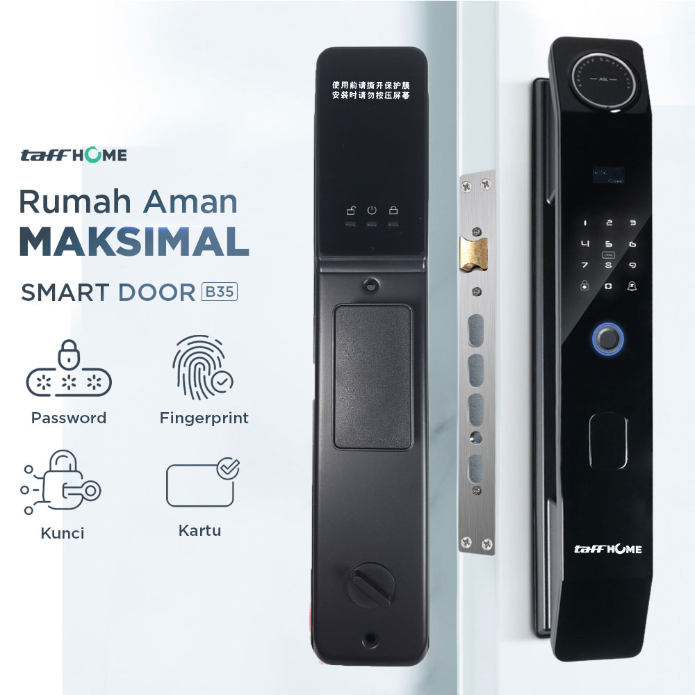 TaffHOME Smart Door Lock Fingerprint Password Card Cryptography Alarm - B35 Gambar produk TaffHOME Smart Door Lock Fingerprint Password Card Cryptography Alarm - B35