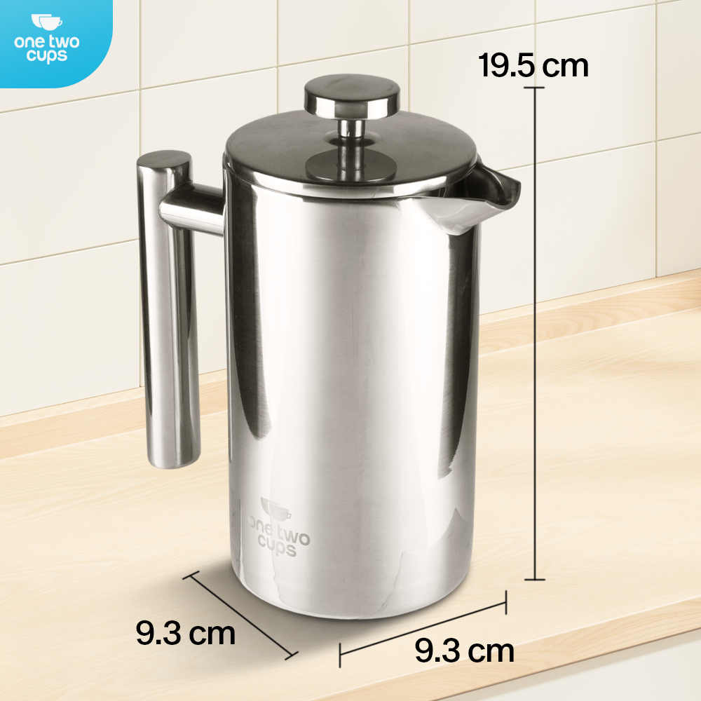 One Two Cups French Press Coffee Maker Pot Plunger Stainless Steel 800ml - FP1L Gambar produk One Two Cups French Press Coffee Maker Pot Plunger Stainless Steel 800ml - FP1L