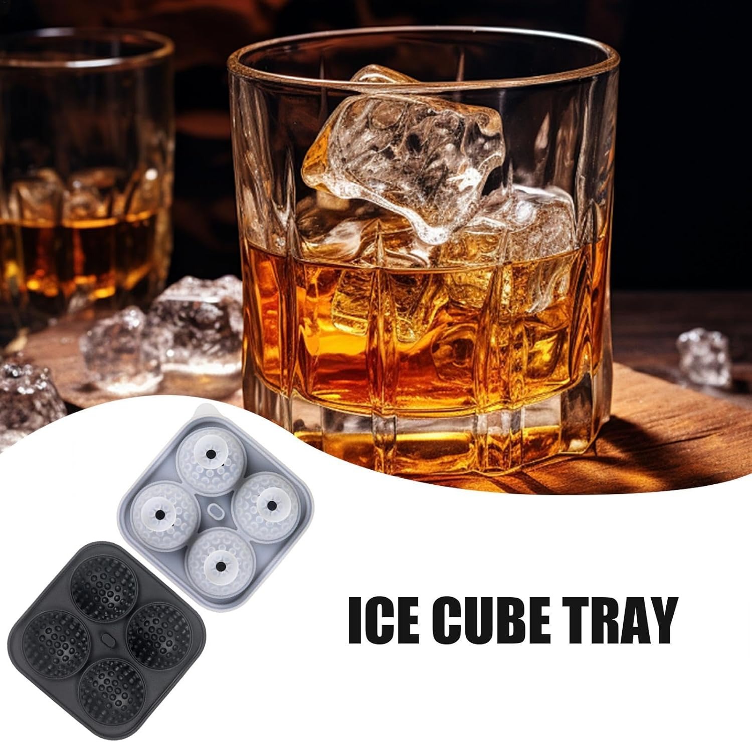 Gambar produk FOSOE Cetakan Es Batu Silikon Bola Golf 4 Grid Ice Cube Mold - FS4