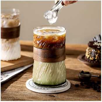 BINCOO Gelas Kopi Borosilikat Heat Resistant with Bamboo Ring 410ml - P-410