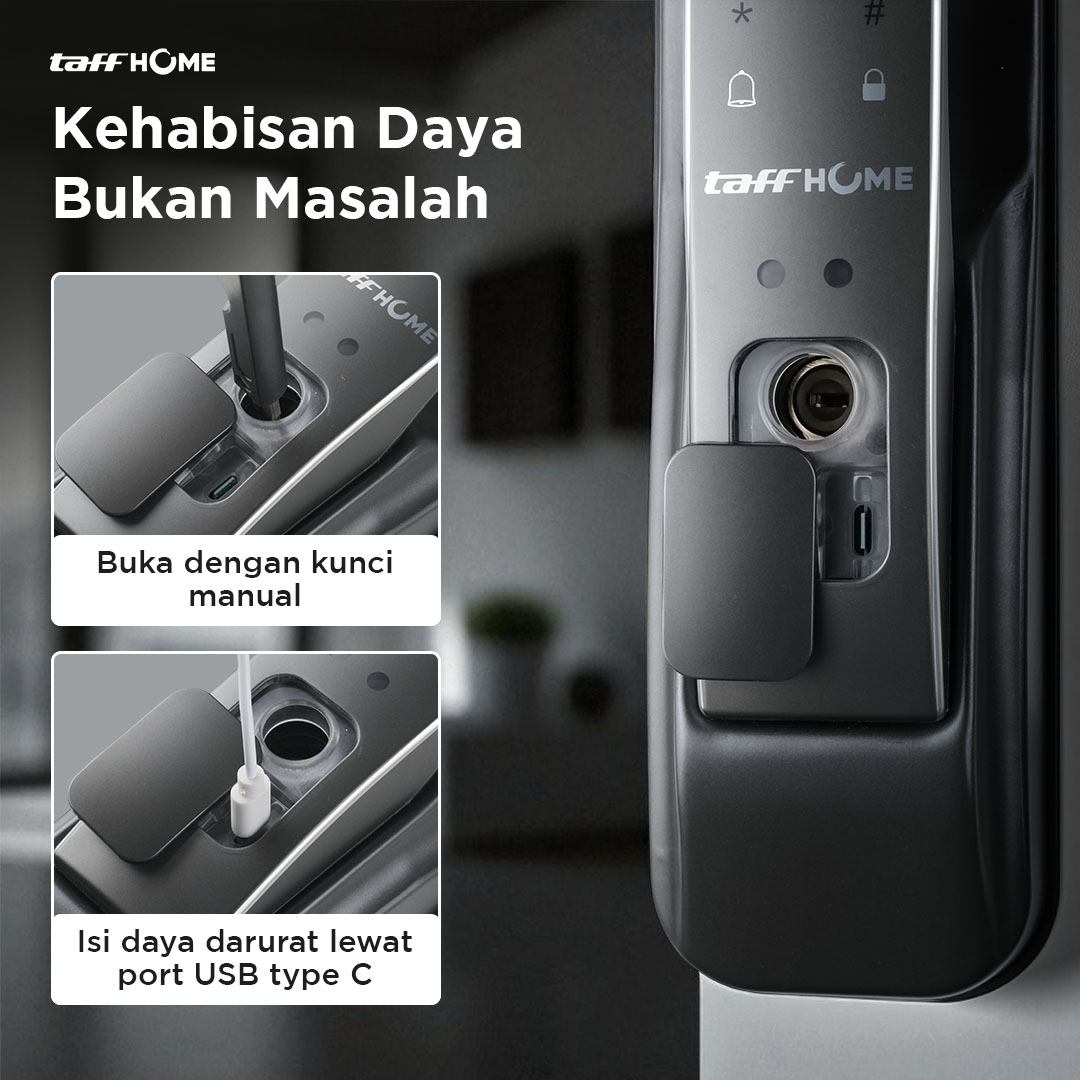 Gambar produk TaffHOME Smart Door Lock Fingerprint 3D Face Recognition Card Eques - A1