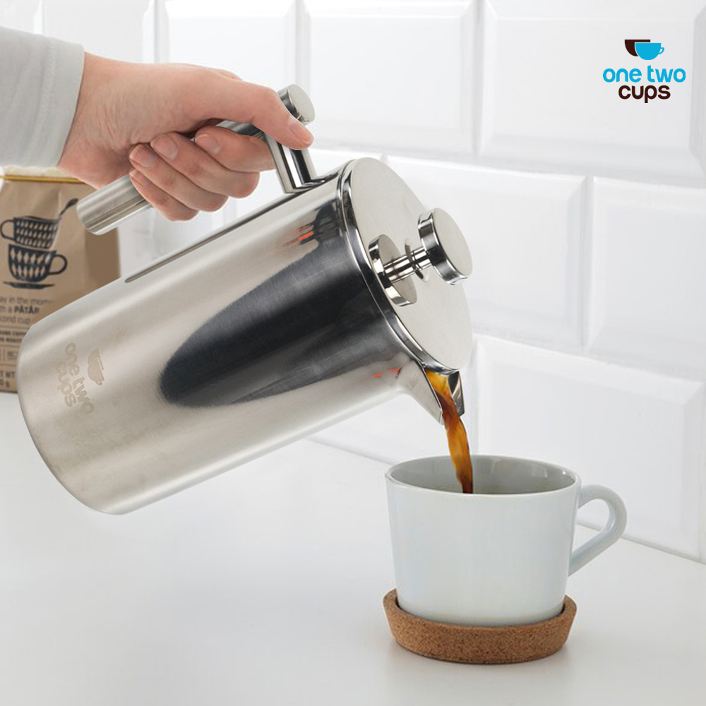 One Two Cups French Press Coffee Maker Pot Plunger Stainless Steel 800ml - FP1L Gambar produk One Two Cups French Press Coffee Maker Pot Plunger Stainless Steel 800ml - FP1L