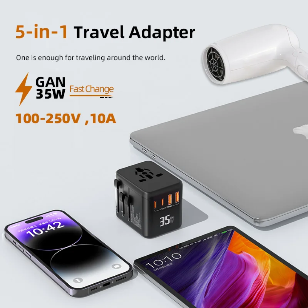 Gambar produk YuHome Universal Travel Adaptor Multi Port Type C UK EU USA GaN 35W - YH390