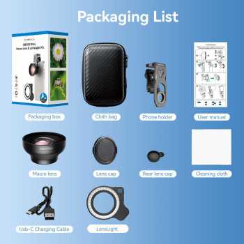 Gambar produk APEXEL Lensa Kamera HP 2in1 Macro Lens 50-110mm with Light - APL-HB100UFL