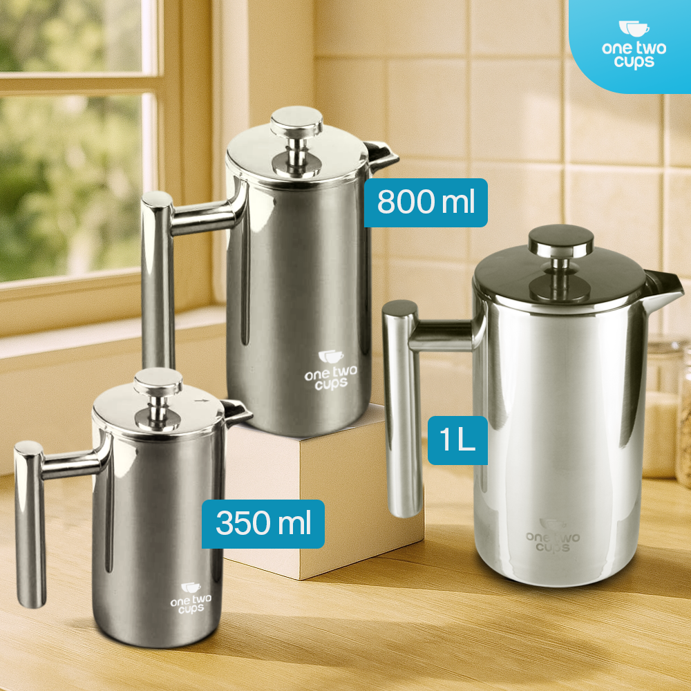 Gambar produk One Two Cups French Press Coffee Maker Pot Plunger Stainless Steel 1L - FP1L