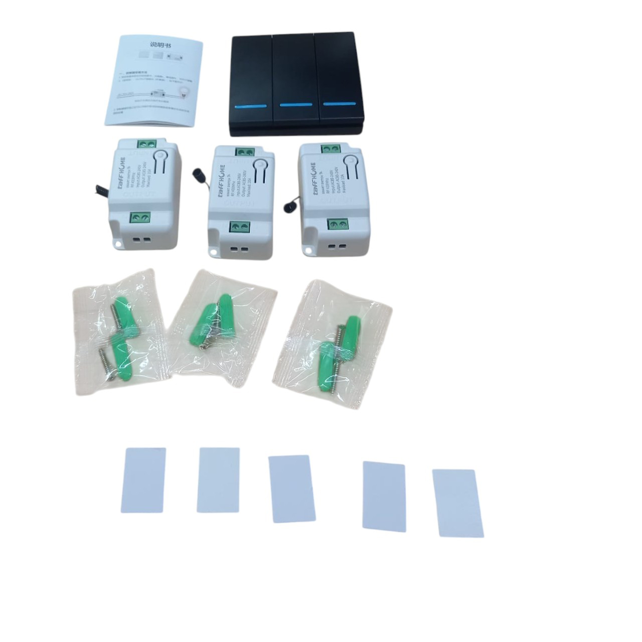 Gambar produk TaffHOME Saklar Lampu Wireless Dinding Tembok Lamp Switch RF 433MHz 3 Gang 3 Receiver - WHK01